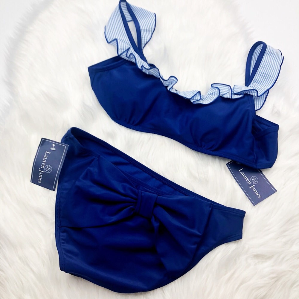 NWT Lauren James Bow Gingham Ruffle Bikini